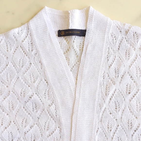 NWT. The Limited Linen and Cotton Short Sleeve Open Front Long Crochet Cardigan. - Picture 4 of 6